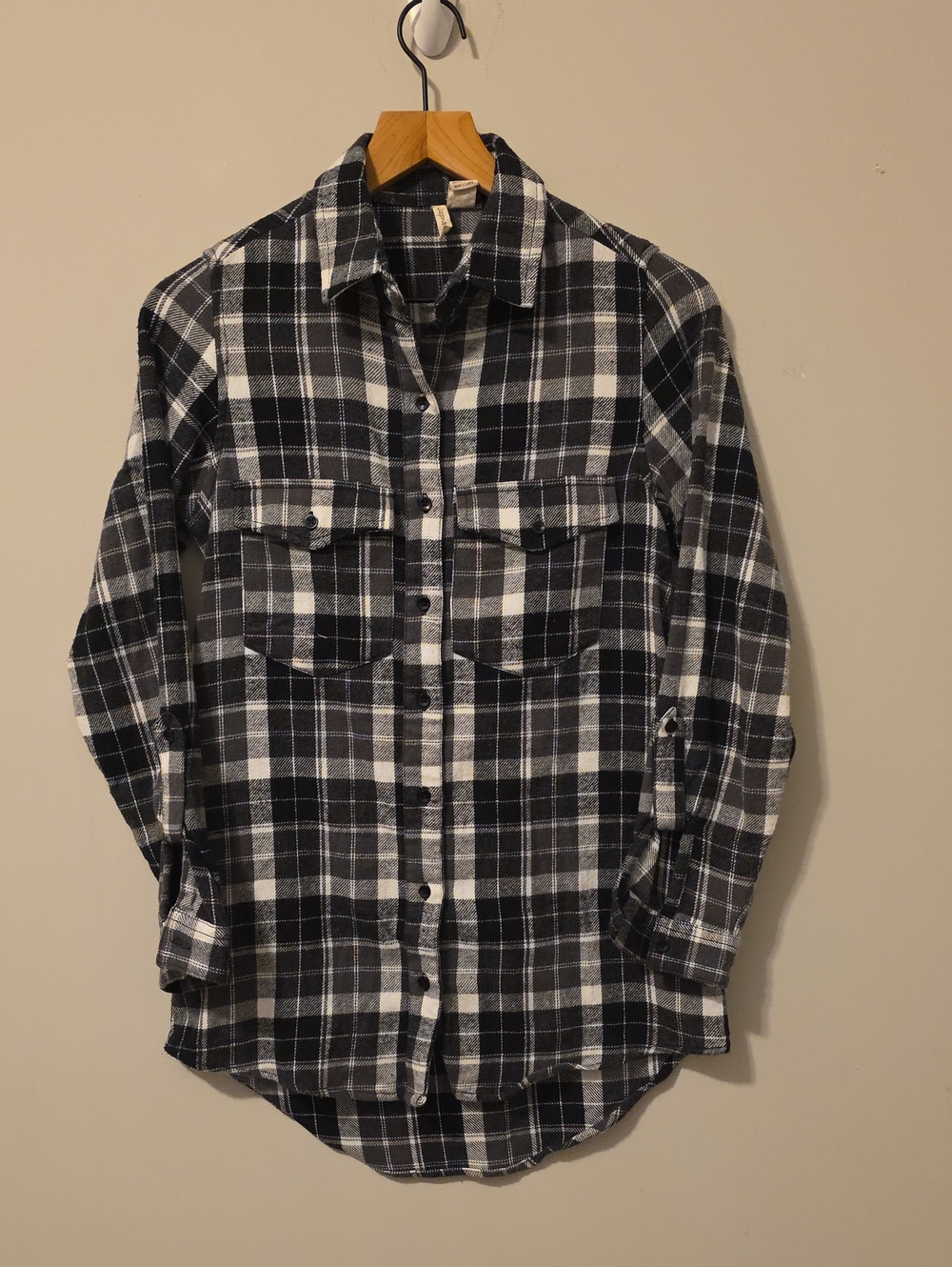 Japna Plaid Flannel Button Down Tunic Shirt
